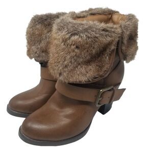 Just Fab McKinley Ankle High Womens Faux Fur Boots. Brown. Size 6.